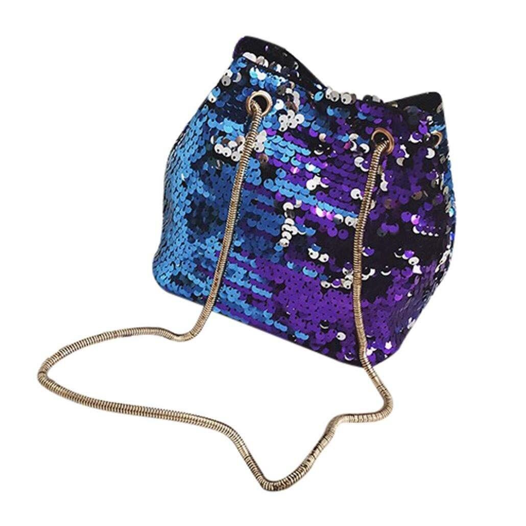 Women Sequins Bag Fashion Handbag Purse Glitter Shoulder Bag Evening Party Clutch for Girl(Blue) - ebowsos