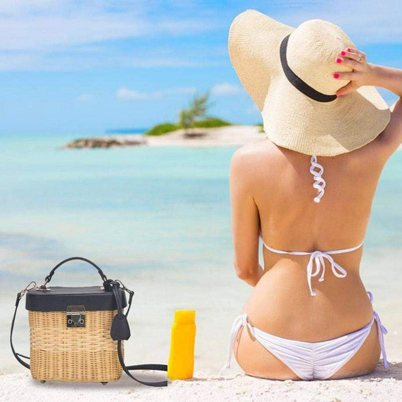 Women Straw Crossbody Bag Leather Strap Weave Bohemia Style Single-Shoulder Bag For Beach Travel Bag - ebowsos