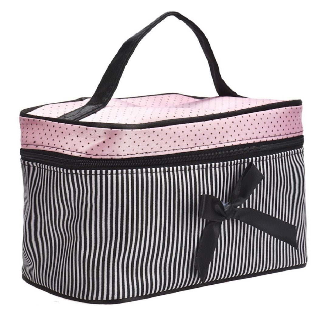 Women Stripe Bow monolayer cosmetic bag - ebowsos