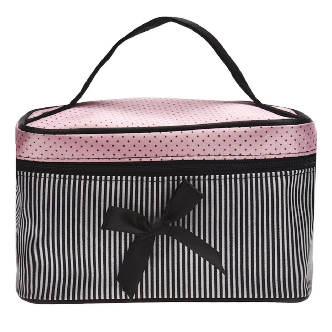 Women Stripe Bow monolayer cosmetic bag - ebowsos