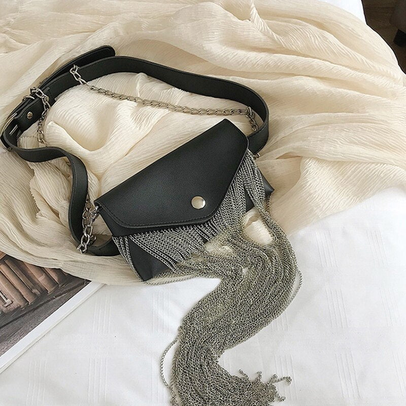 Women Waist Bag Leather Female Belt Chain Bags Fashion Fanny Pack Waist Belt Bag Female Hip Belt Bum Pouch Phone Bags - ebowsos