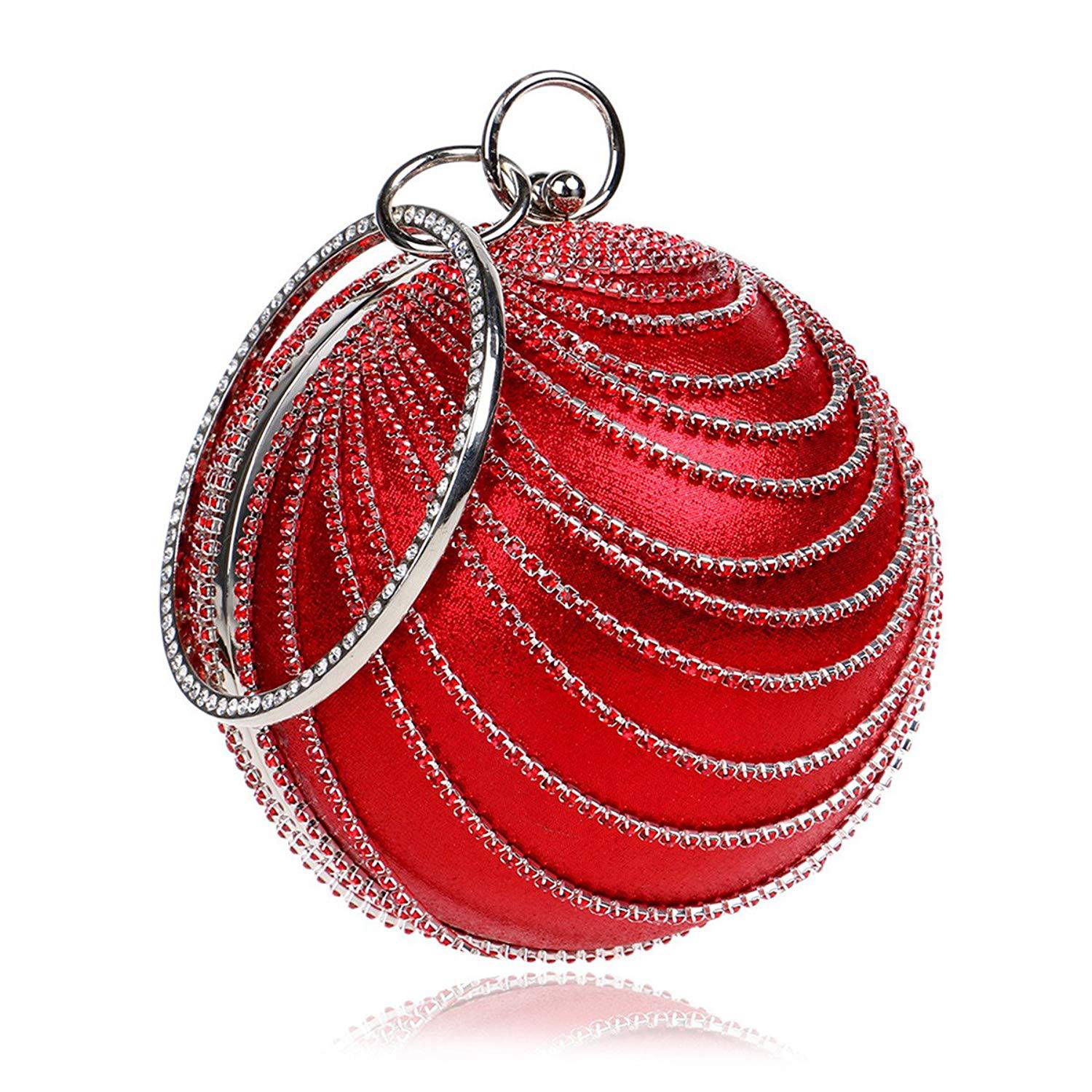 Women's Ball Shape Crystal Evening Clutch Purse Wedding Party HandBags(Red) - ebowsos