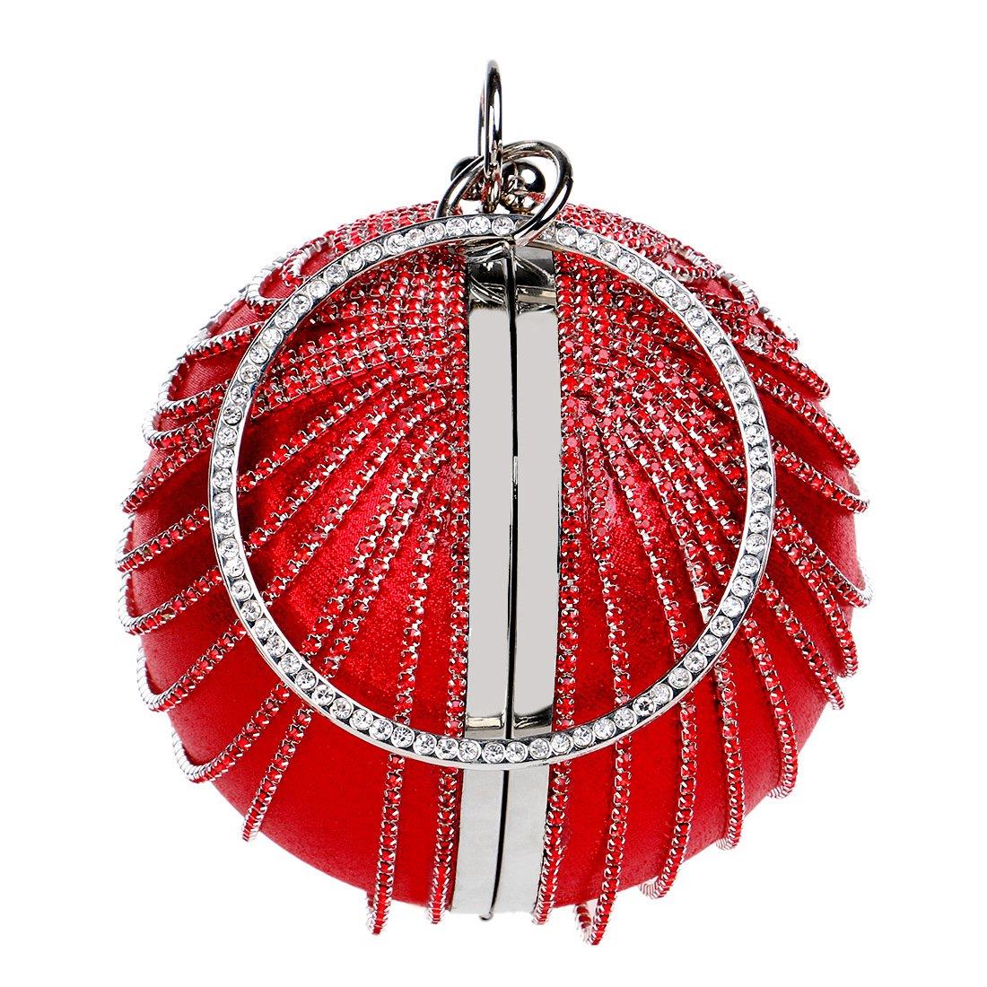 Women's Ball Shape Crystal Evening Clutch Purse Wedding Party HandBags(Red) - ebowsos
