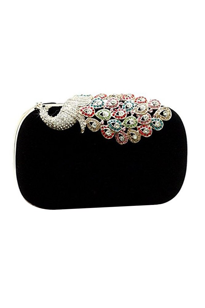 Women's Elegant Evening Bag Ladies' Handbag Clutch Bag Ideal Peacock Black for Wedding and Evening Dresses) - ebowsos