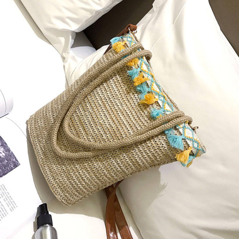 Women's Fashion Straw Handbag Casual Purse Shoulder Bag Crossbody Straw Handbag - ebowsos