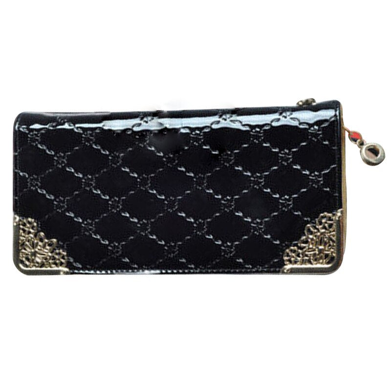 Women's Long section  fashion High capacity Quilted Patent leather clutch Rose red - ebowsos