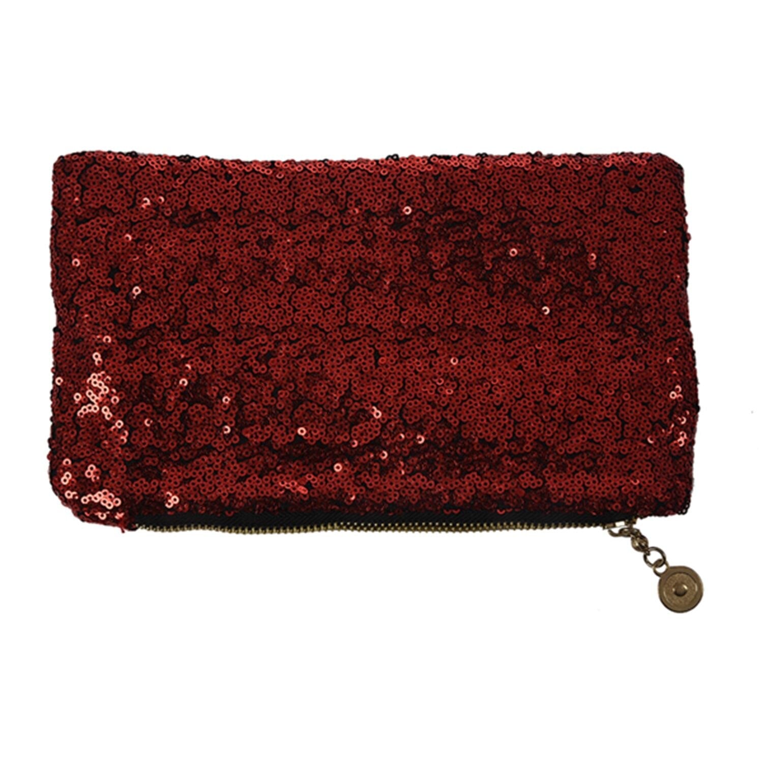 Women's Vintage Bling Spangle Sequin Clutch Evening Bag(Red) - ebowsos