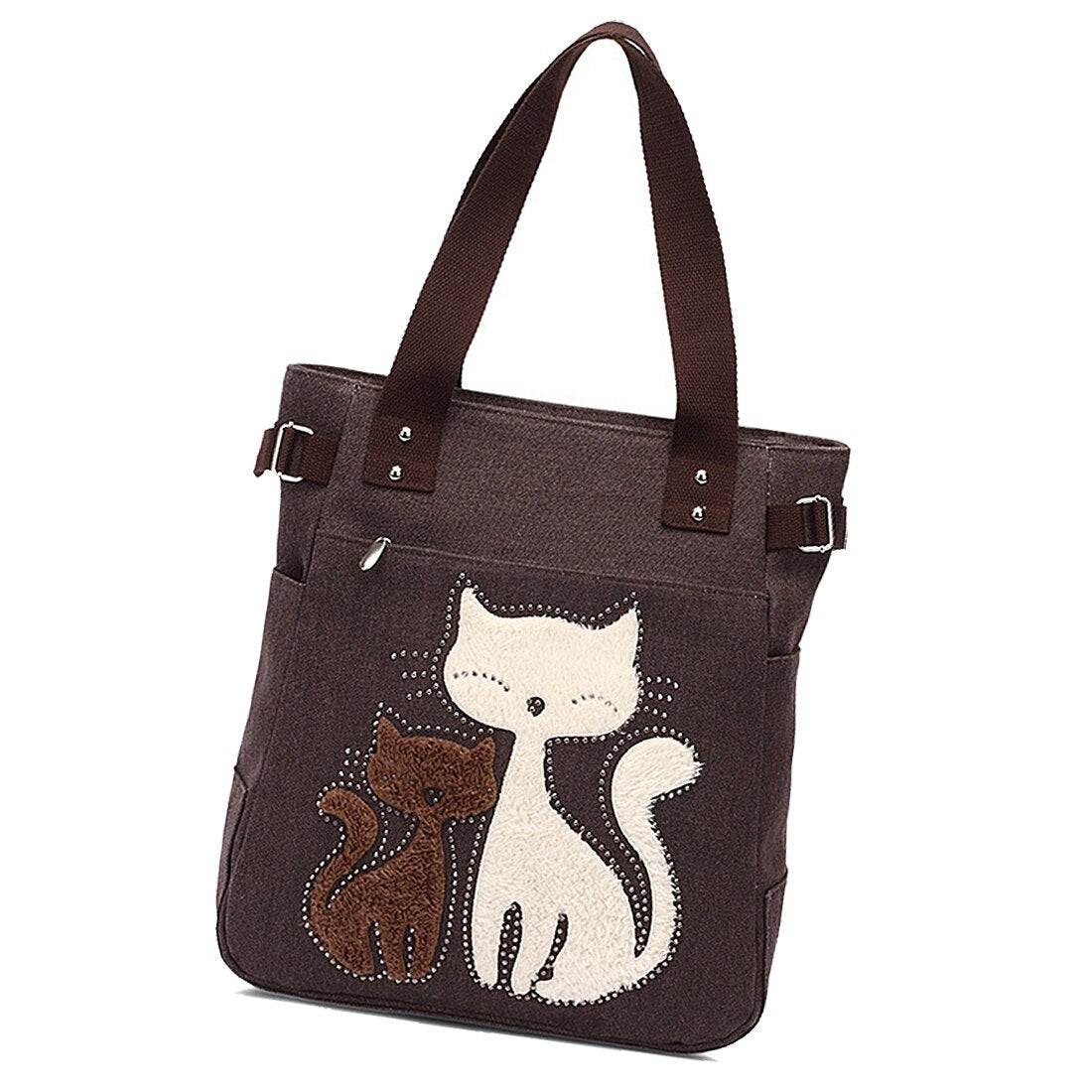 Women's messenger handbag canvas bag with cute cat small shopping shoulder bag Green - ebowsos