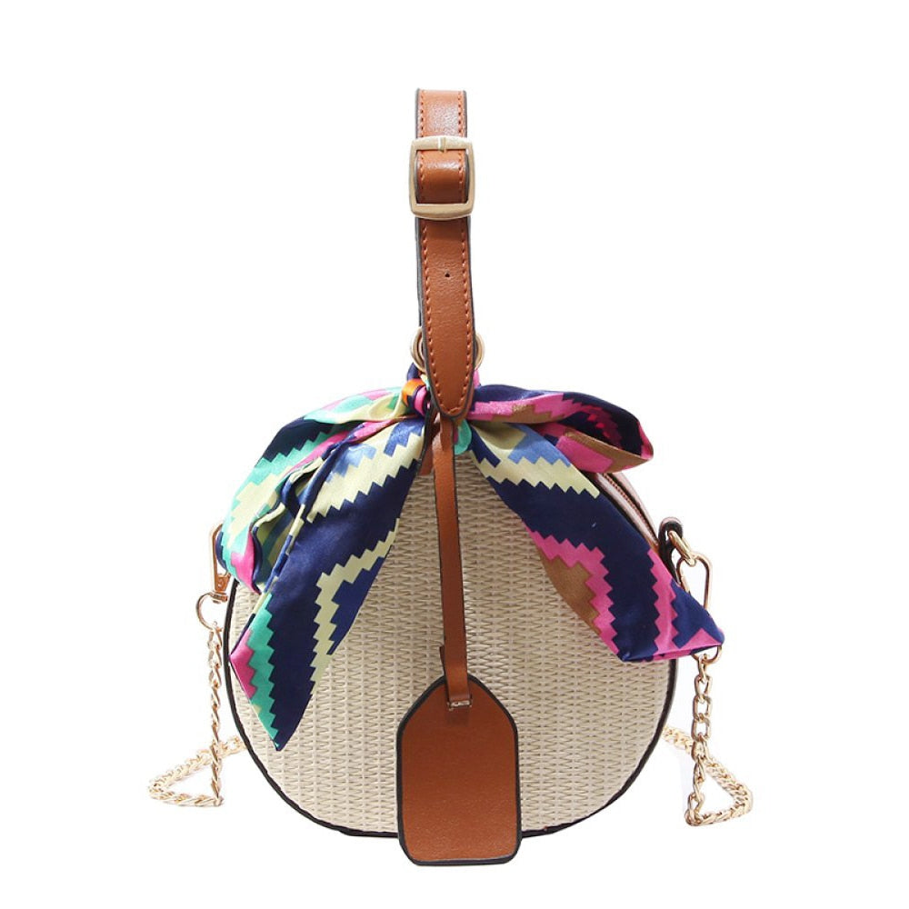 Women's straw bag Crossbody bag Woven bag Summer leisure bag Small round single - ebowsos