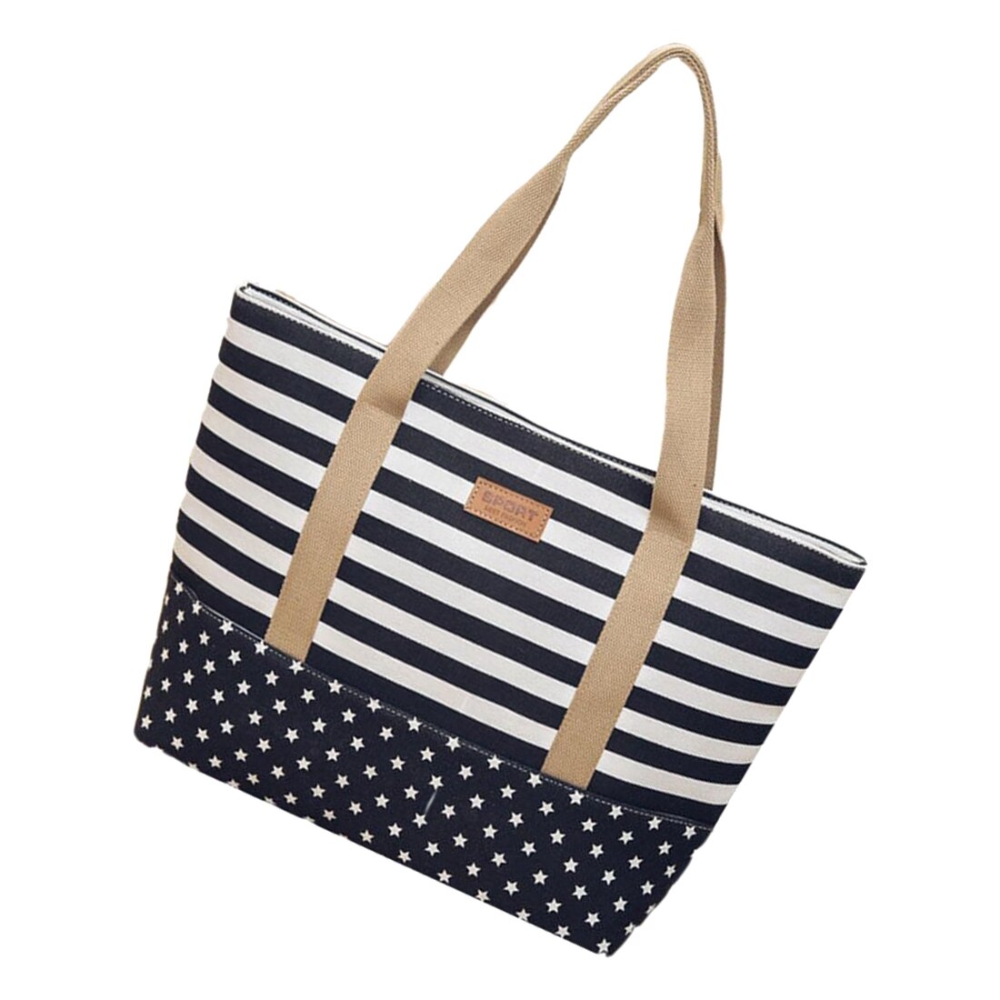 Women stripe Five-pointed star canvas Shoulder High capacity handbag - ebowsos