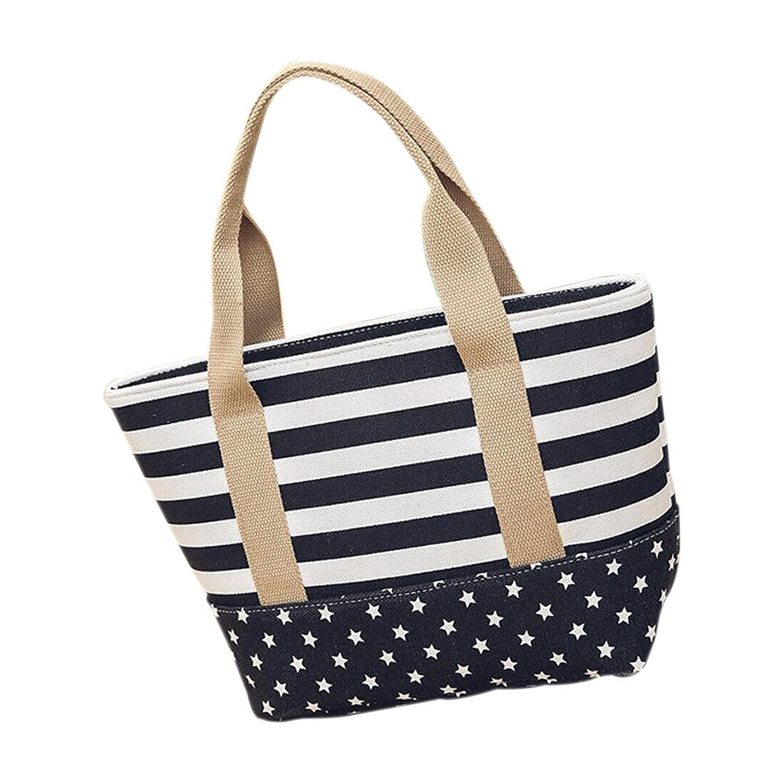 Women stripe Five-pointed star canvas Shoulder High capacity handbag - ebowsos