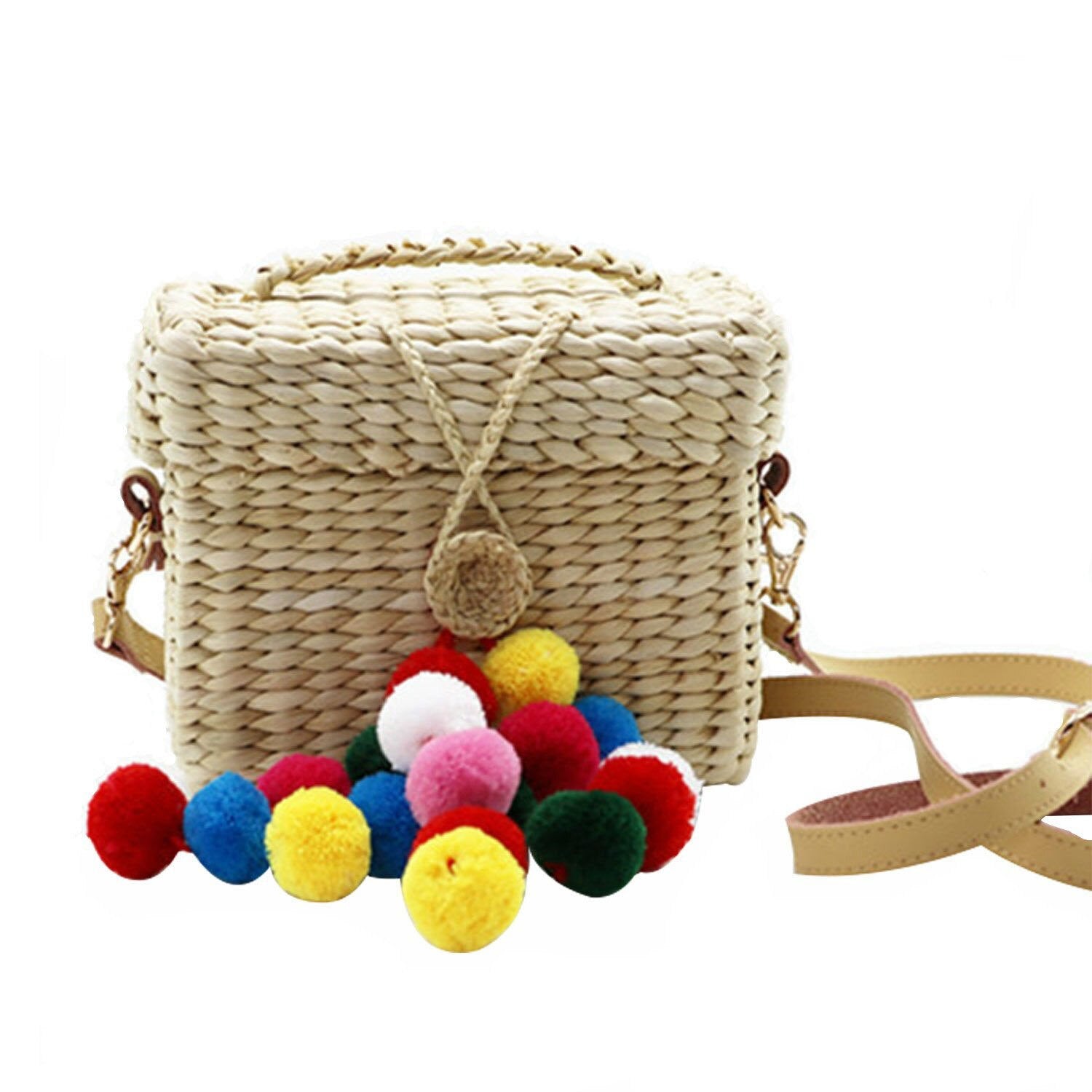 Womens Handbag Handmade Mini Crossbody Bag with Plush Ball,color - ebowsos
