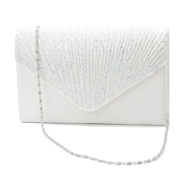 Womens Silk face Diamond Clutches Shoulder Bag Evening Bridal Prom Satchel Chain Handbag(sapphire blue) - ebowsos