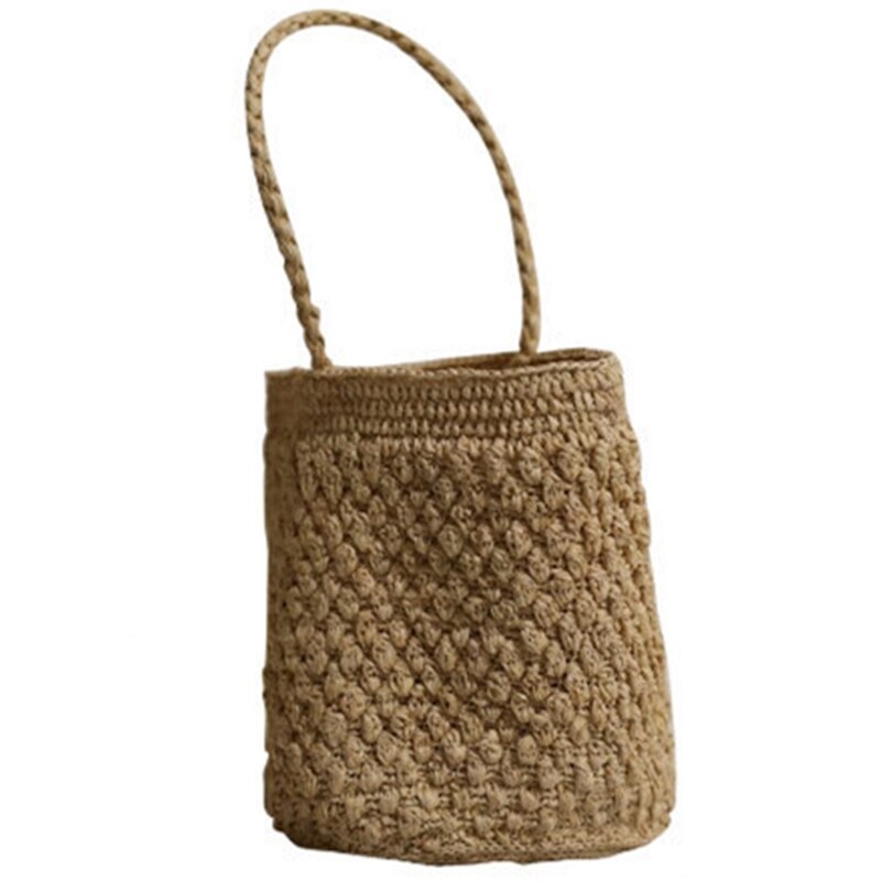 Woven Bag Manual Straw Knit Beach Totes Bag Bucket Summer Striped Women Handbag Braided Large Basket Bag - ebowsos