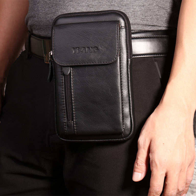 YIANG Men Fanny Waist Hook Pack Small Messenger Shoulder Bags Genuine Leather Cell Mobile Phone Case Pack Cross Body Belt - ebowsos