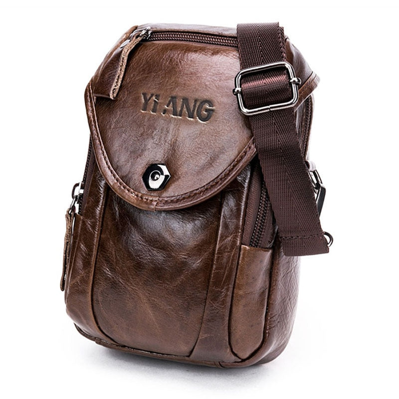 Yiang Genuine Leather Cell/Mobile Phone Wallet Pouch Case Bag Men'S Small Cross Body Shoulder Messenger Bag Belt Waist Pa - ebowsos