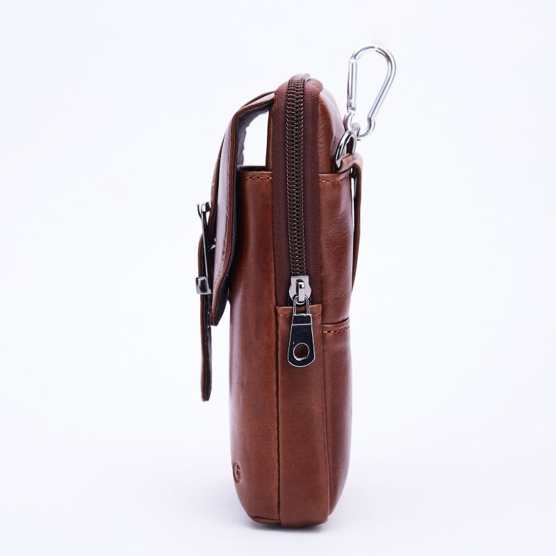 Yiang New Genuine Leather Cowhide Men Vintage Cell Mobile Phone Case Cross Body Messenger Shoulder Pack Waist Pack Hook B - ebowsos