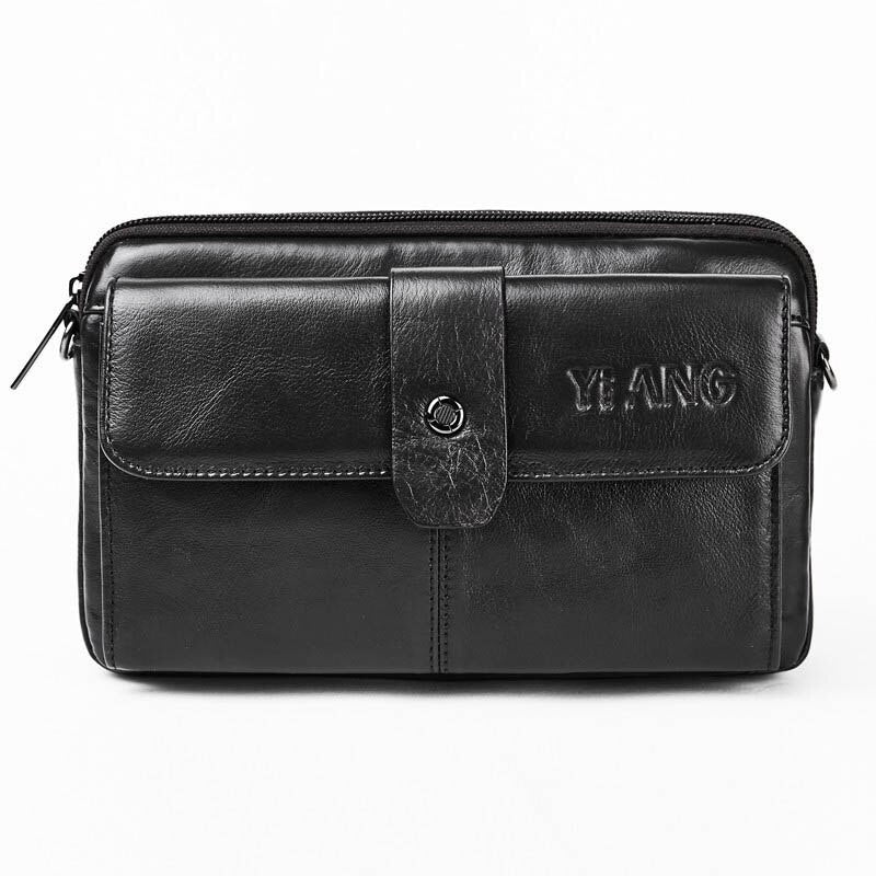 Yiang New Men Genuine Leather Hip Bum Belt Waist Bag Multi-Pocket Chest Pack Male Small Shoulder Bag Wallet Purse Fanny P - ebowsos