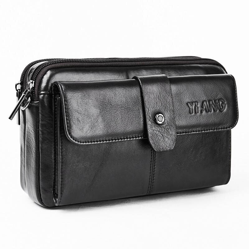 Yiang New Men Genuine Leather Hip Bum Belt Waist Bag Multi-Pocket Chest Pack Male Small Shoulder Bag Wallet Purse Fanny P - ebowsos