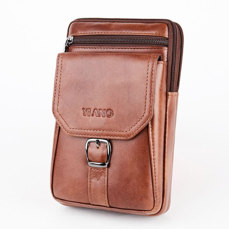 Yiang Vintage Casual Mini Shoulder Messenger Bag Men'S Leather Belt Hook Waist Pack 7' Cell/Mobile Phone Wallet - ebowsos