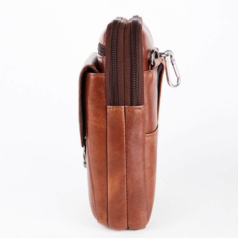Yiang Vintage Casual Mini Shoulder Messenger Bag Men'S Leather Belt Hook Waist Pack 7' Cell/Mobile Phone Wallet - ebowsos