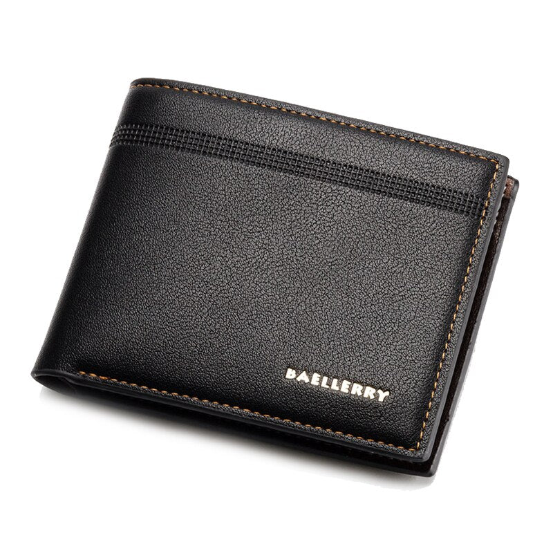 baellerry 1 black PU leather men's cross section business casual lychee pattern pressure line wallet wallet carrying bag - ebowsos
