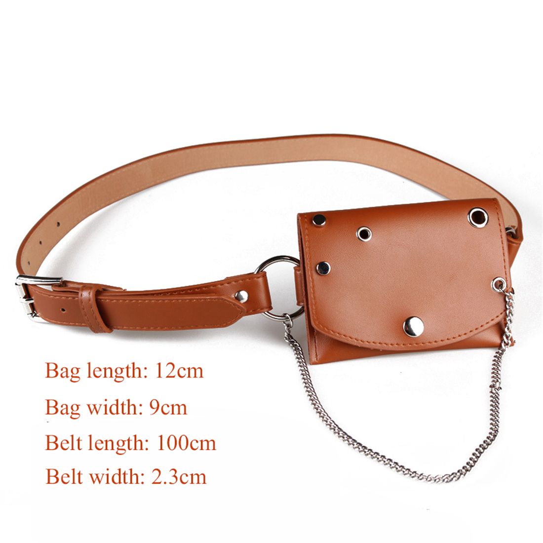 ladies pockets multifunctional leather chain decorative bag fashion belt bag casual belt rivet chain pocket - ebowsos