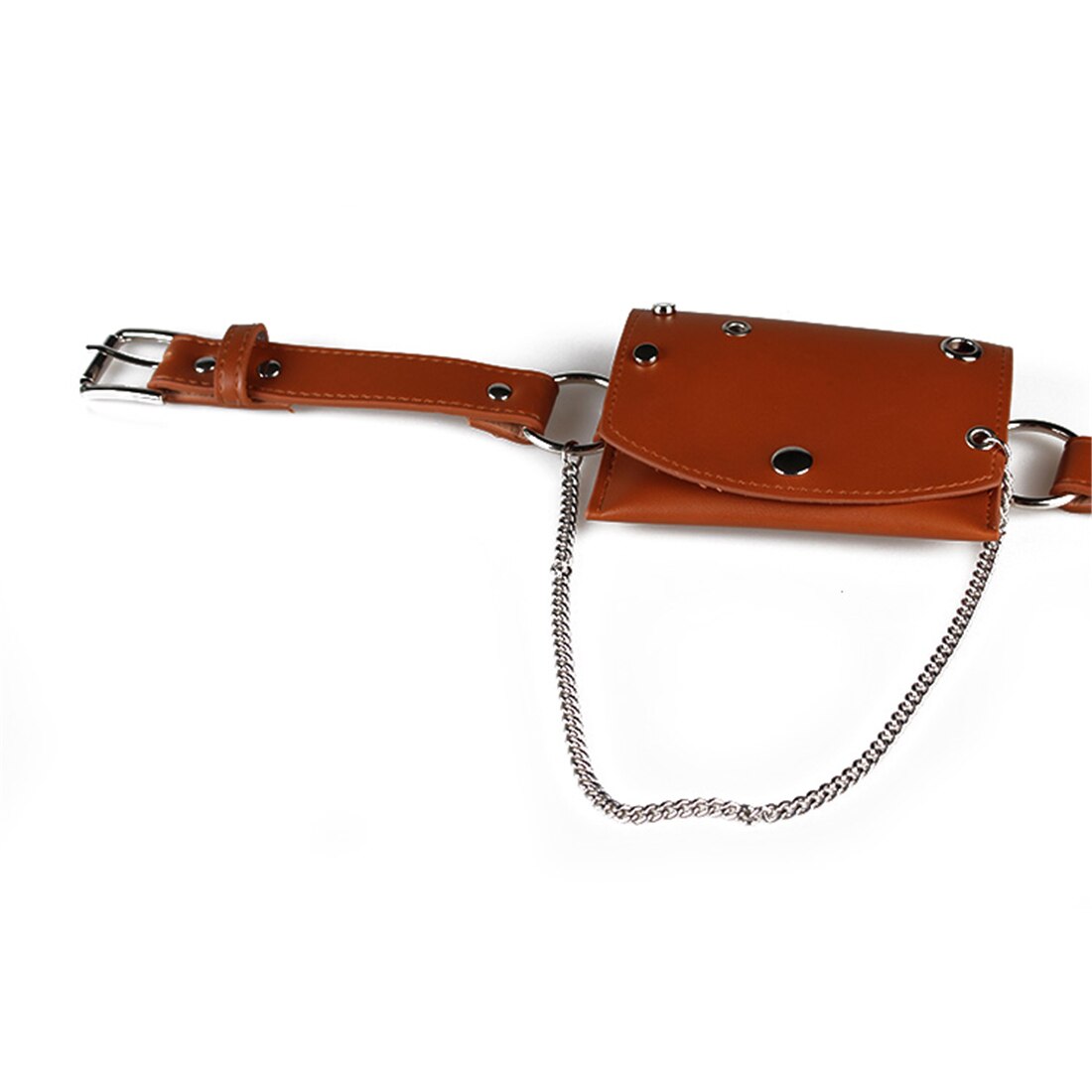 ladies pockets multifunctional leather chain decorative bag fashion belt bag casual belt rivet chain pocket - ebowsos