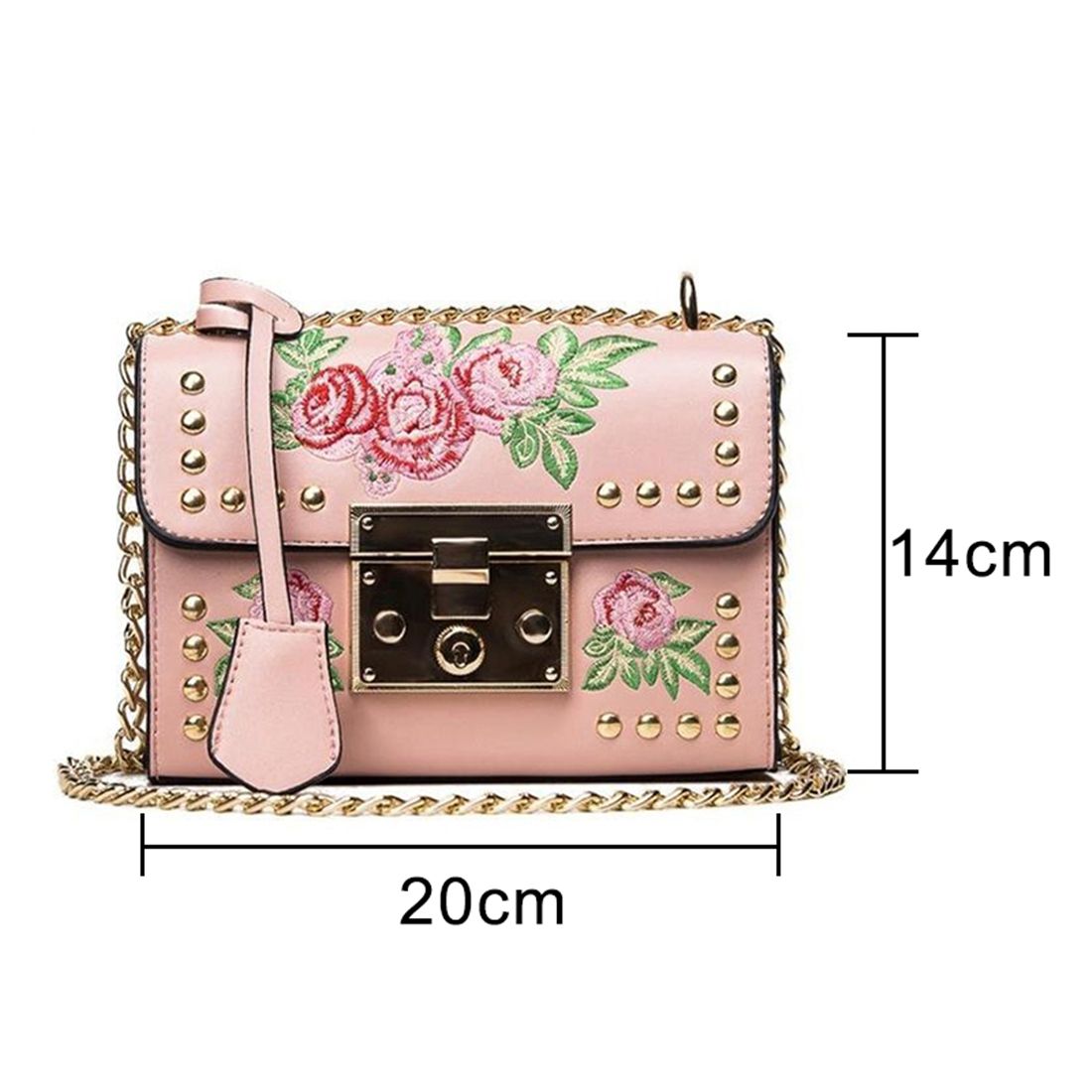 new PU leather handbag Messenger bag embroidery rivets lock embroidery chain bag tide national wind small square bag - ebowsos