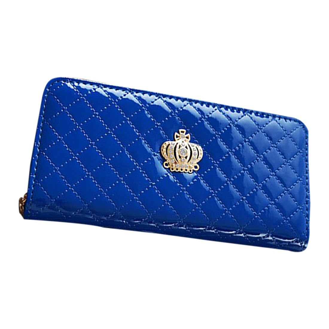 women quilted long wallet crown purse women Wallets With Coin Bag(Blue Crown) - ebowsos