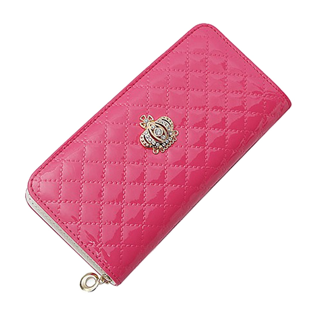 women quilted long wallet crown purse women Wallets With Coin Bag(Rose Red Crown) - ebowsos