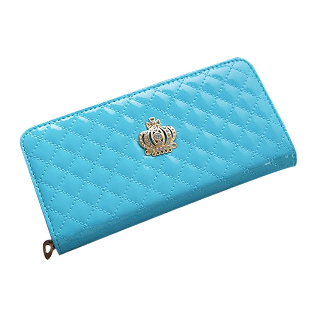 women quilted long wallet crown purse women Wallets With Coin Bag(Sky Blue Crown) - ebowsos