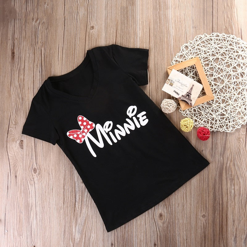 Family Matching T-shirts Clothes Mother Daughter Cotton Tops mouse Shirt Short Sleeve Women Kids Girls Blouse Tops Tee - ebowsos