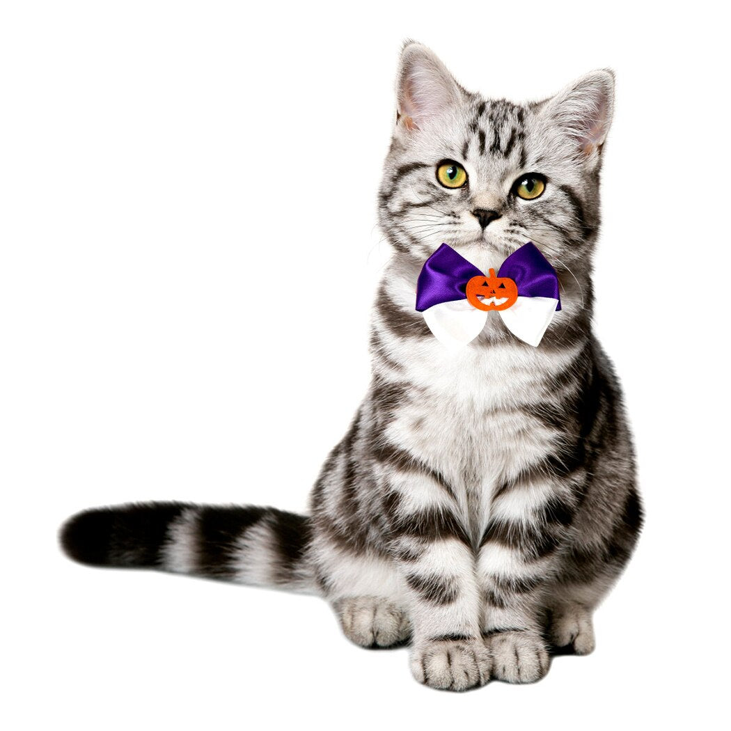 Fashion Adjustable Cat Dog Bow Tie Colorful Printing Pattern Pet Bowtie Pet Collar Tie For Halloween Cosplay Pumpkin Ghost Witch-ebowsos