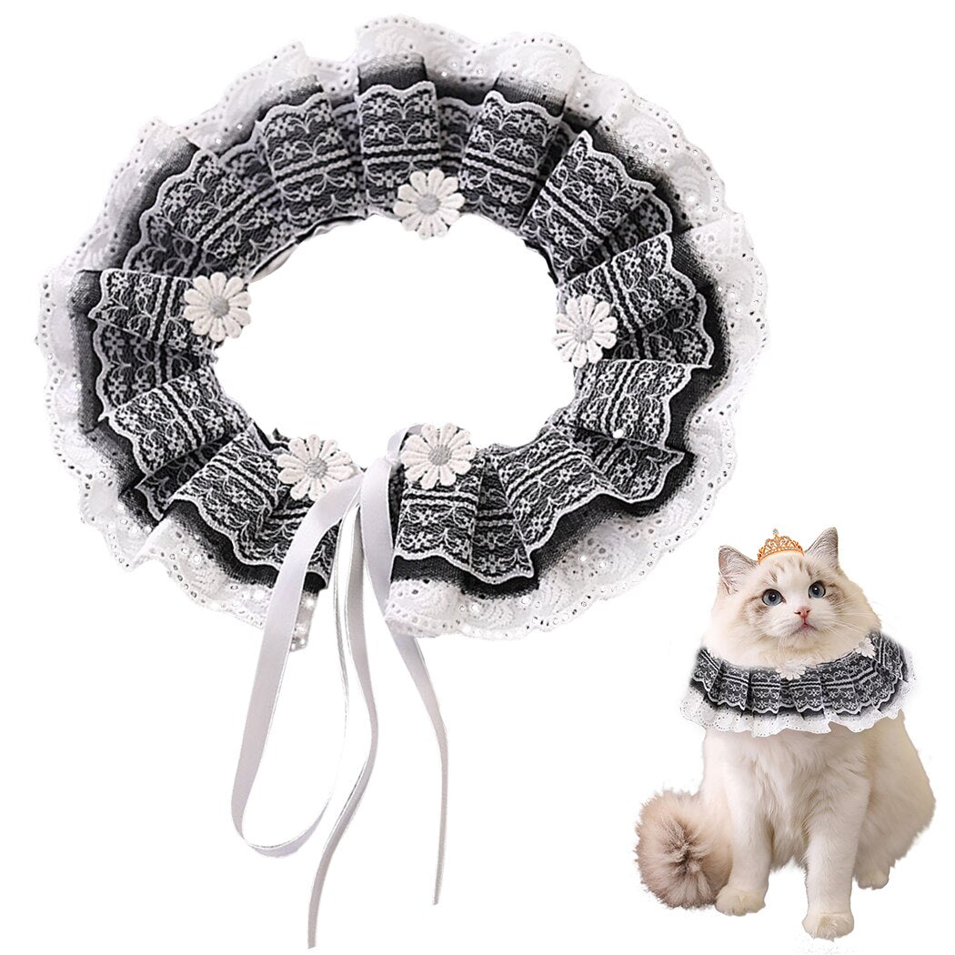 Fashion Adjustable Pet Dog Cat Neck Scarf Tie Pet Bib With Bell Cute Lace Pet Bandana Collar Neckerchief Dog Decor Accessories-ebowsos