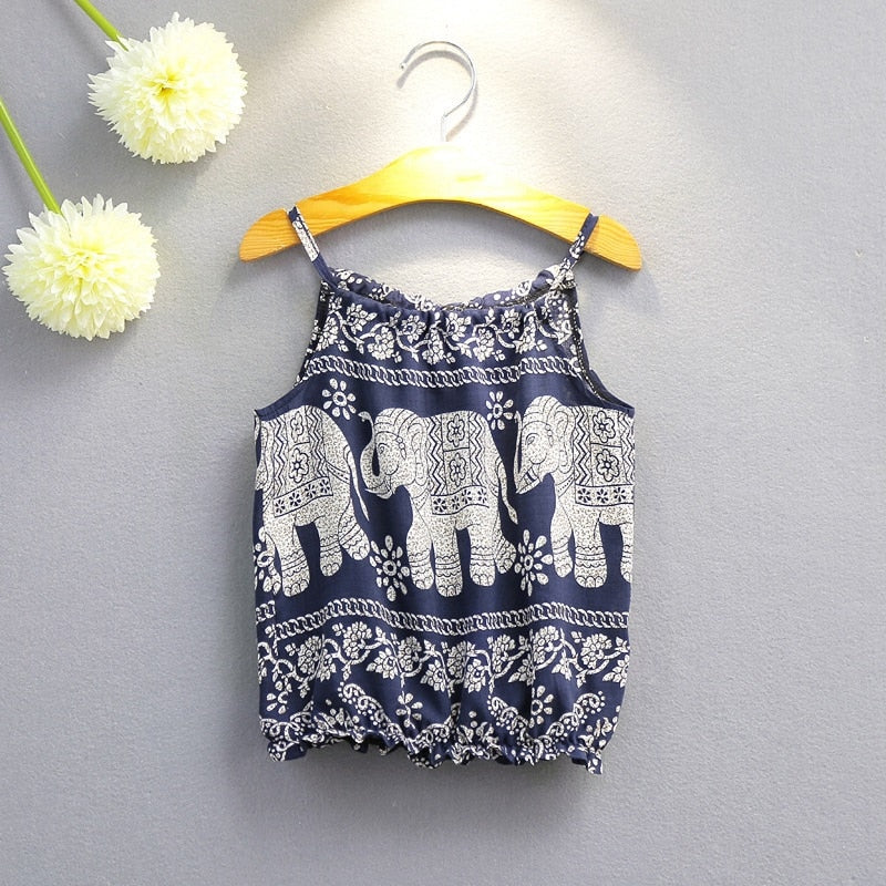 Fashion Baby Kids Girls Elephant Vest+Pants Summer Clothes 2PCS Set Suit Outfits - ebowsos
