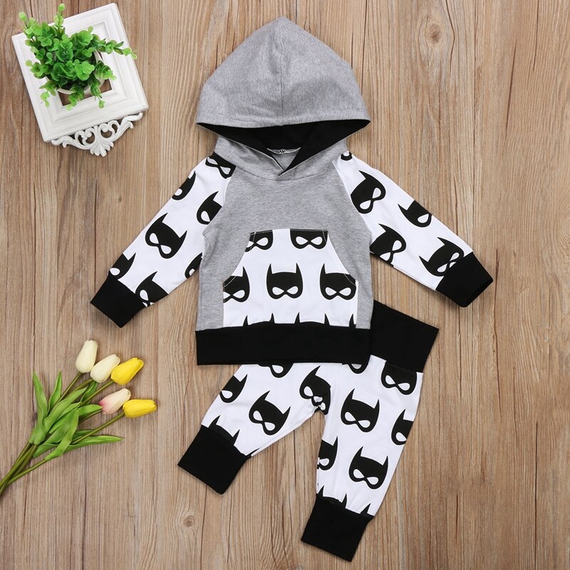 Fashion Batman Baby Boy Clothes Sets Warm Newborn Kids Baby Boy Hooded Tops Pants  Outfits Set Clothes 0-5T - ebowsos