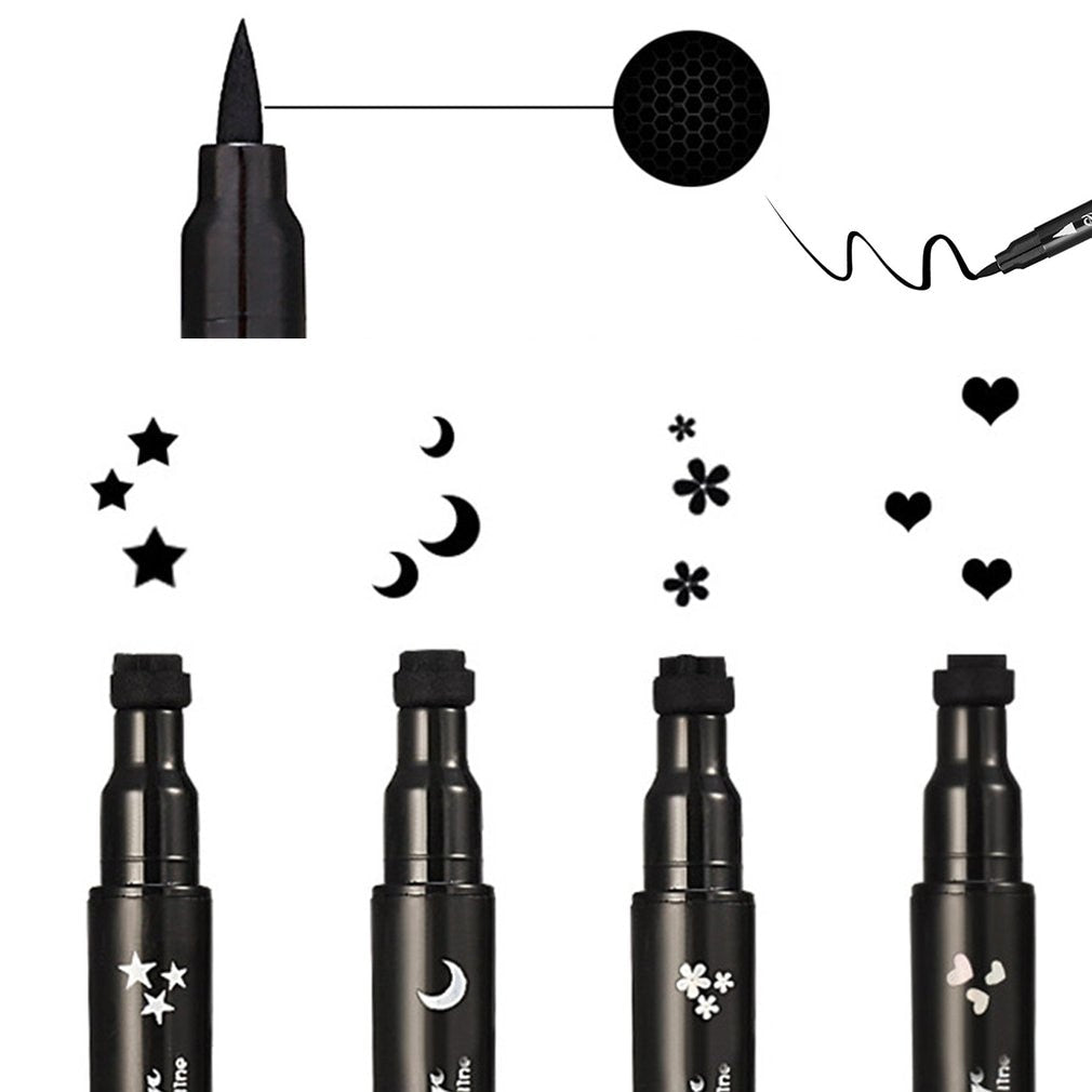 Fashion Double-end Liquid Eyeliner Makeup Pen With Tattoo Stamp Waterproof Long-lasting Smooth Eyes Liner Pen Cosmetics - ebowsos