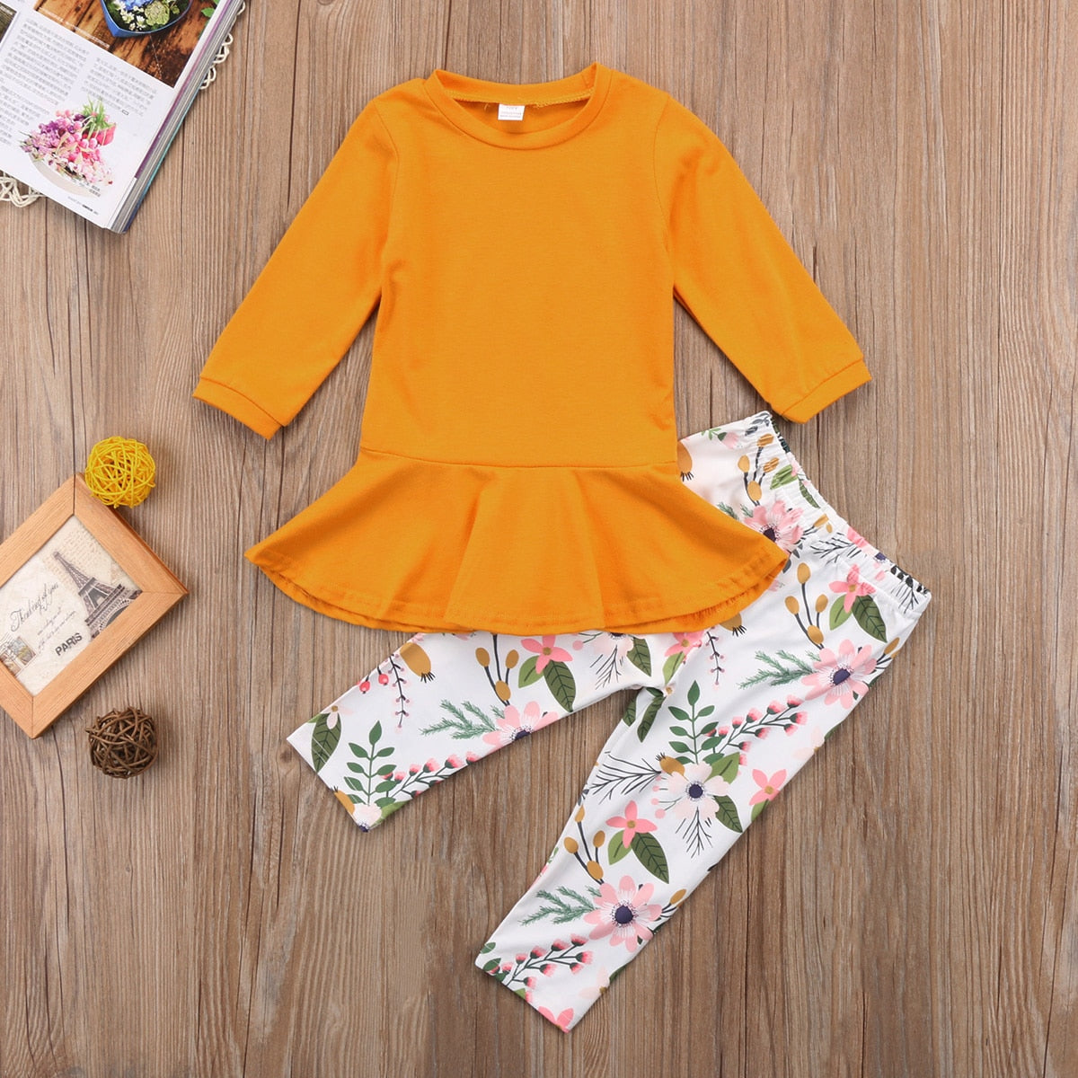 Fashion Flower 2-7Y Toddler Kids Girls Outfits Clothes Long Sleeve T-shirt Tops +Long Pants Casual Set Warm - ebowsos