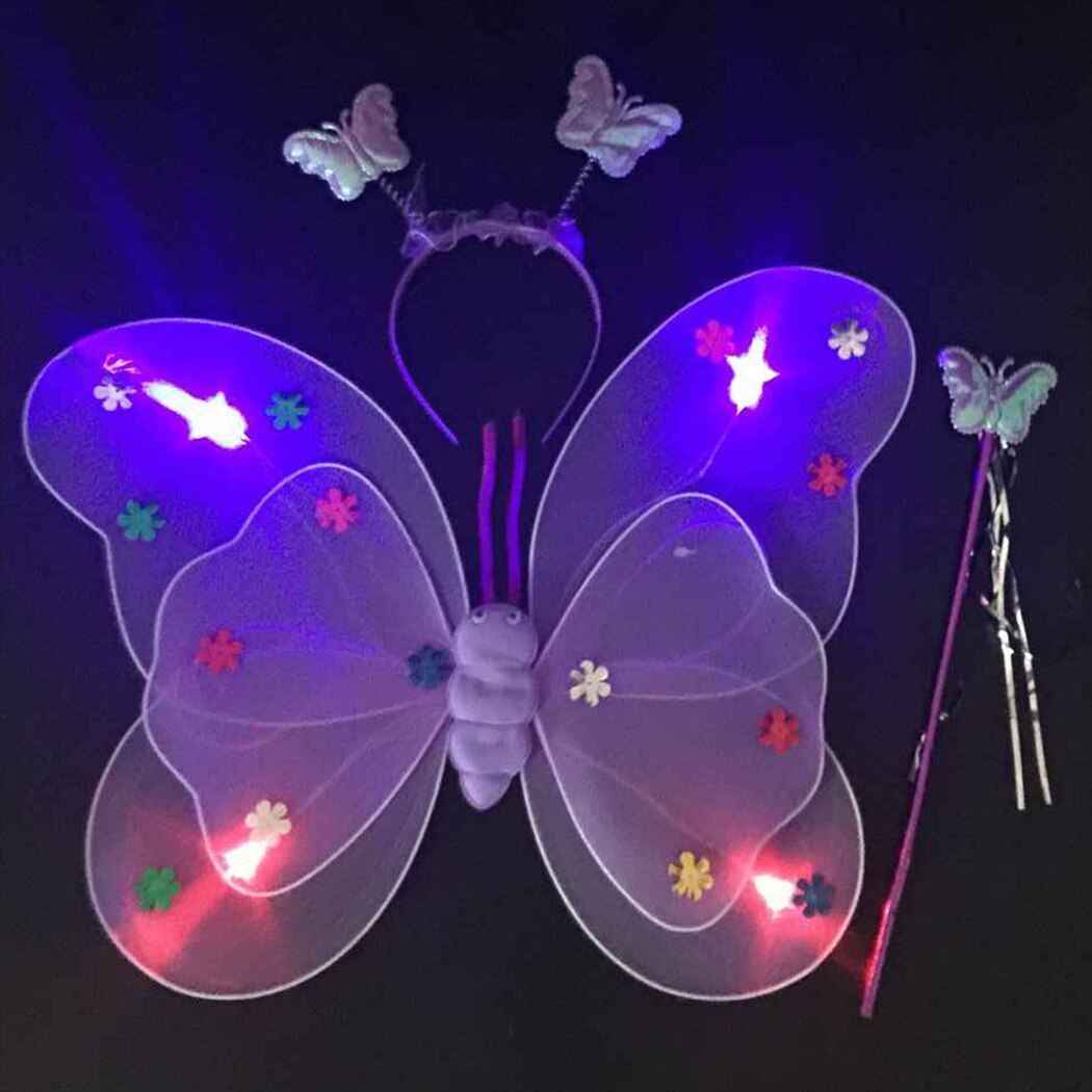 Fashion Girls Fairy Costume Set Creative Butterfly Luminous Wing With Wand & Headband Fashion Party Clothing Accessories-ebowsos