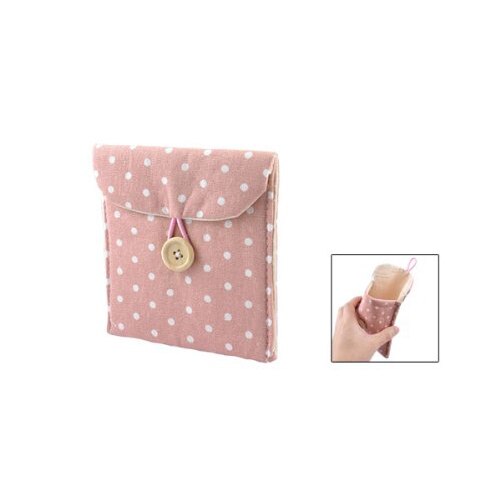 Fashion! Lady Soft Cotton Blends Polka Dots Sanitary Napkins Holder Bag Pink - ebowsos