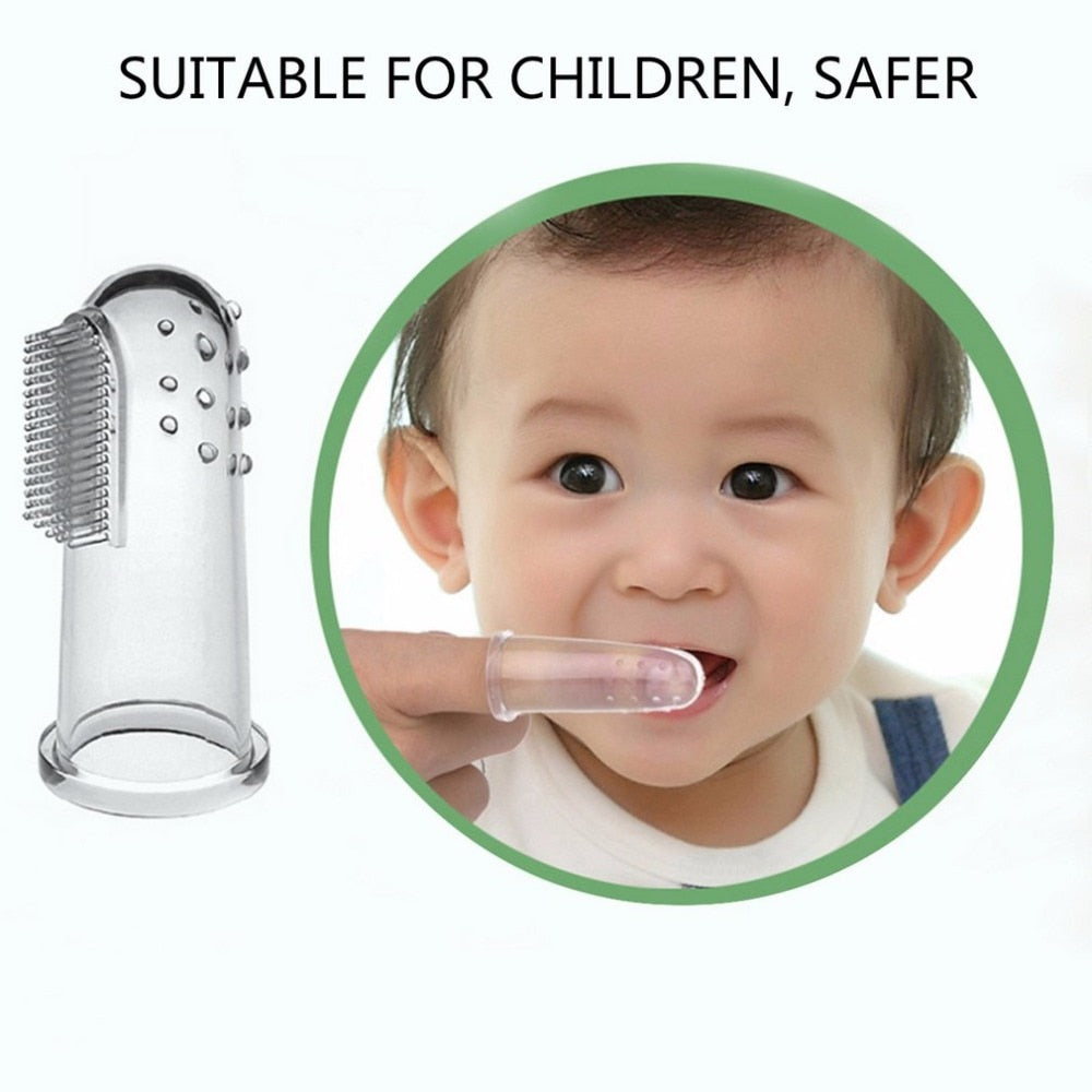 Fashion Oral Health Care Baby Kid Soft Silicone Finger Toothbrush & Gum Massager Brush Clean Teeth - ebowsos