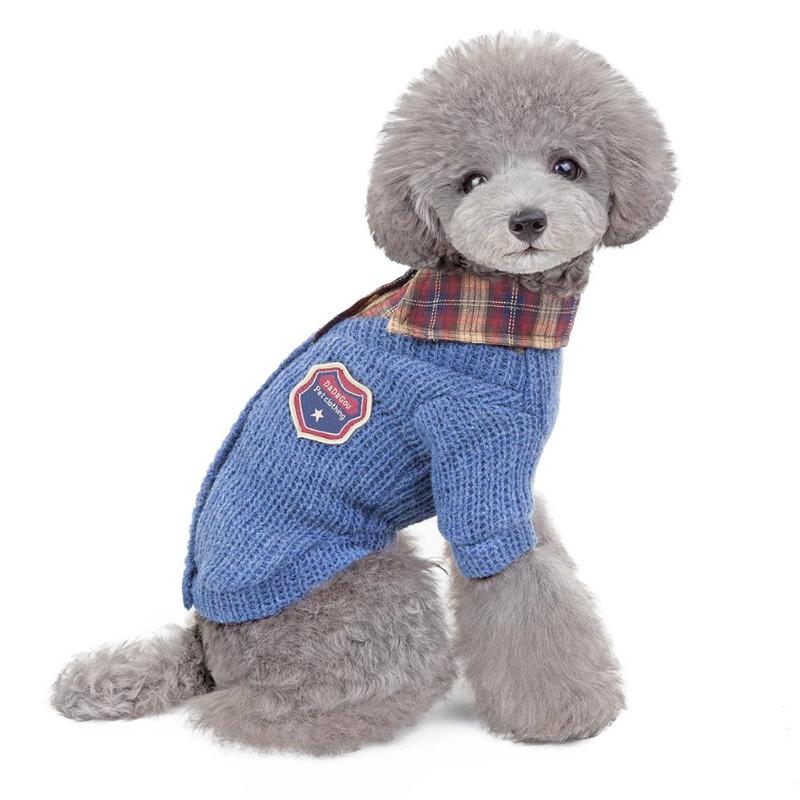 Fashion Pet Lovely Lapel Sweater Dogs Cats Soft Knitted Wool Badge Beautiful  Personality Cotton Clothes Pet Supplies - ebowsos