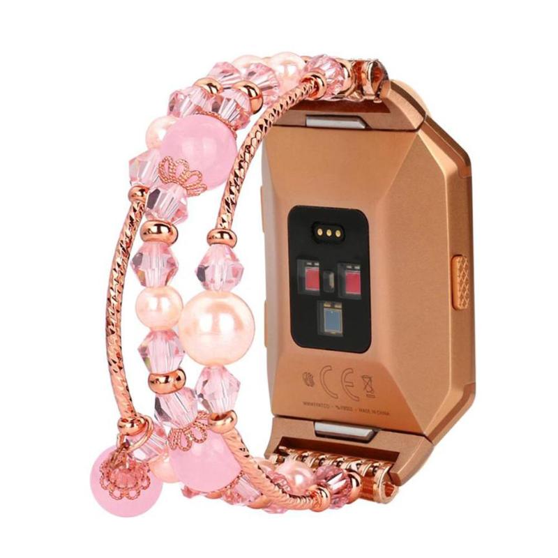 Fashion Smartwatch Band Strap Agate Crystal Beaded Metal Bracelet Adjustable Strap Band for Fitbit Ionic Smart Watch Belt - ebowsos