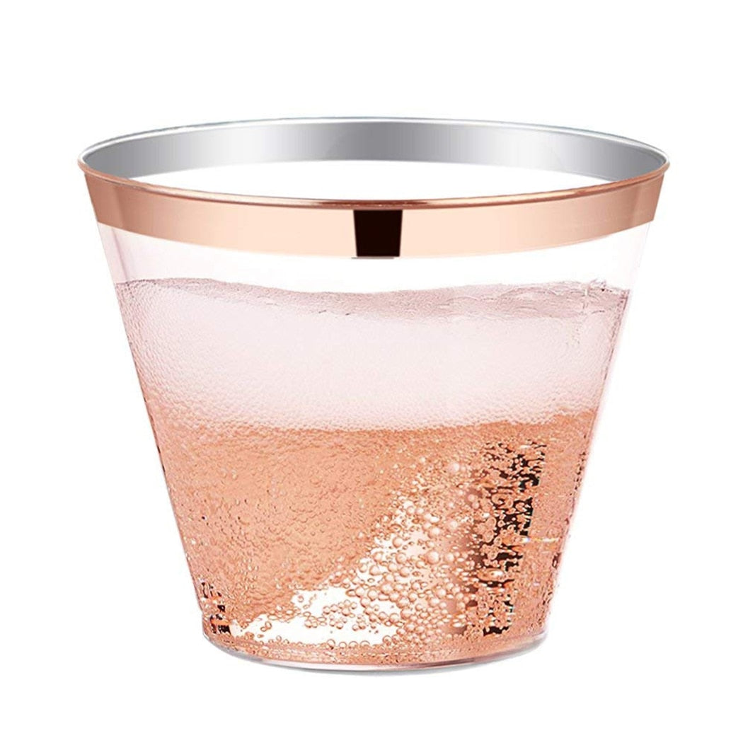 Fashion Solid Color Plastic Disposable Cups Set Wedding Party Gold Rose Gold Bronzing Plastic Cup Disposable Gold Plastic Cup-ebowsos