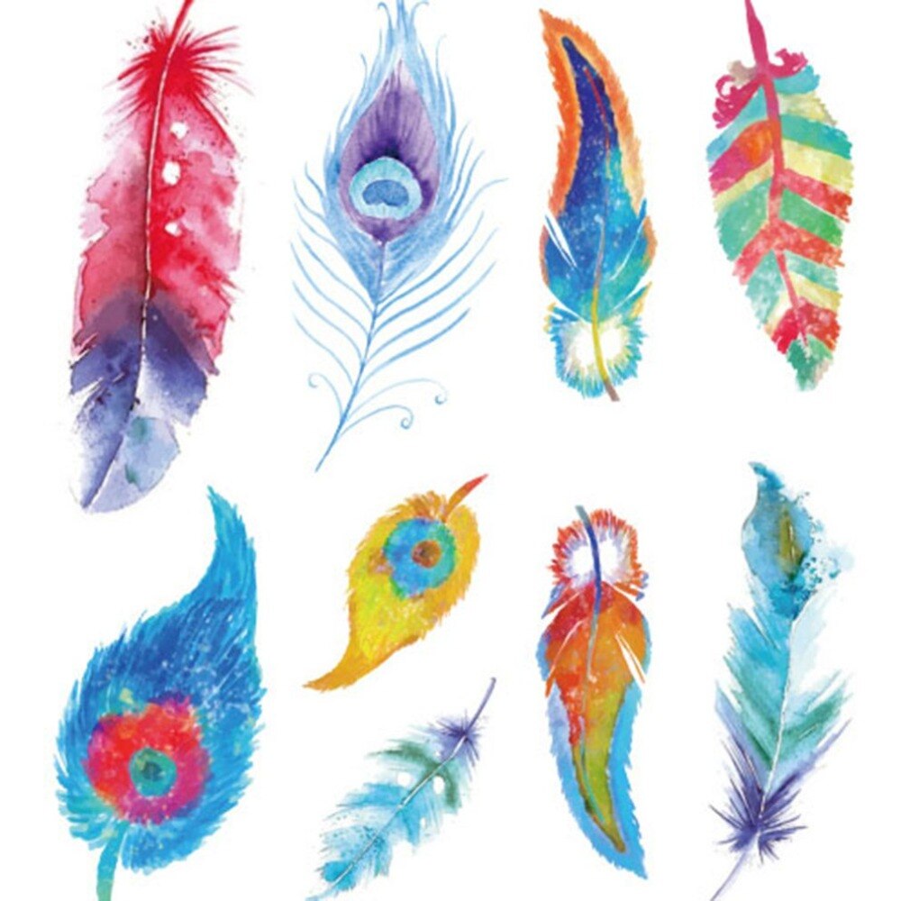 Feather Stickers Glitter Temporary Tattoo Stickers Waterproof Body Art Universal Beauty Decal Disposable Flash Tatoo - ebowsos