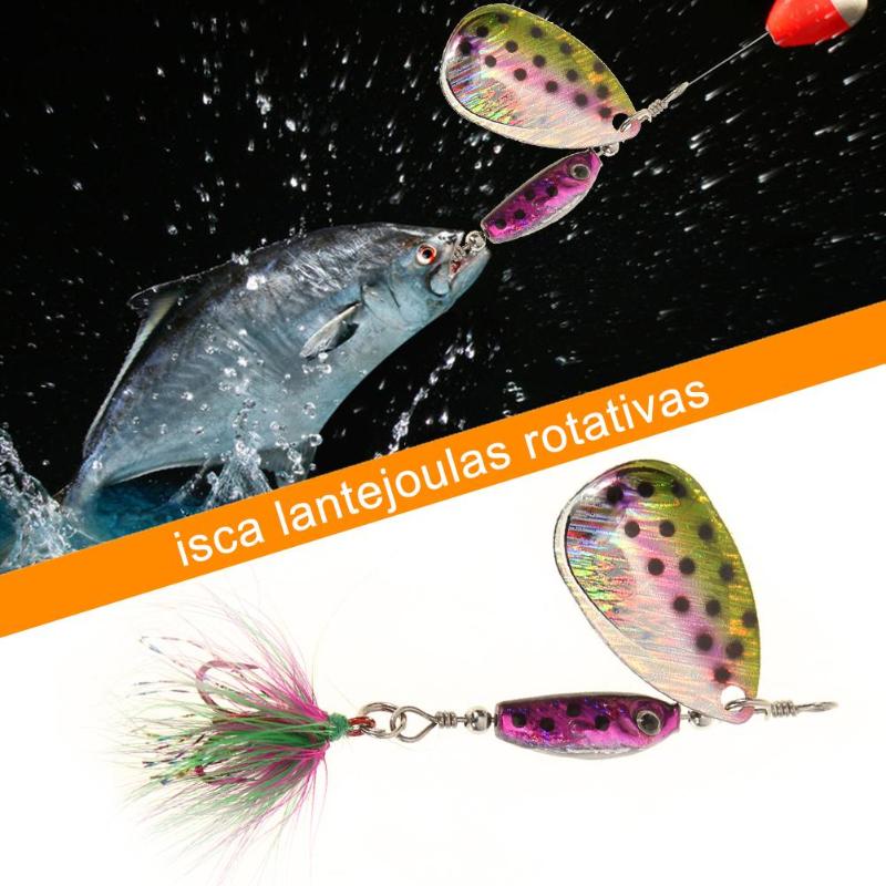 Fishing Lure Spinner Spoon Laser Rotating 7g 9.5cm Artificial Fishing Lure Sequins Bait with Three Hook Fish Tackle Tool-ebowsos