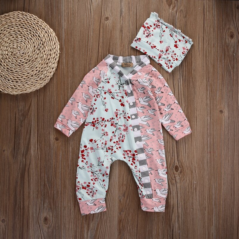 Floral Baby Girls Clothes Newborn Baby Girl Romper Clothes Floral One Piece Romper Jumpsuit Home Outfits - ebowsos