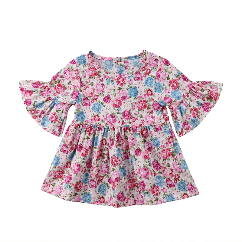 Floral Baby Girls Short Sleeve Cut Dresses Floral Party Pirncess Dress Outfit Sundress For Girls - ebowsos