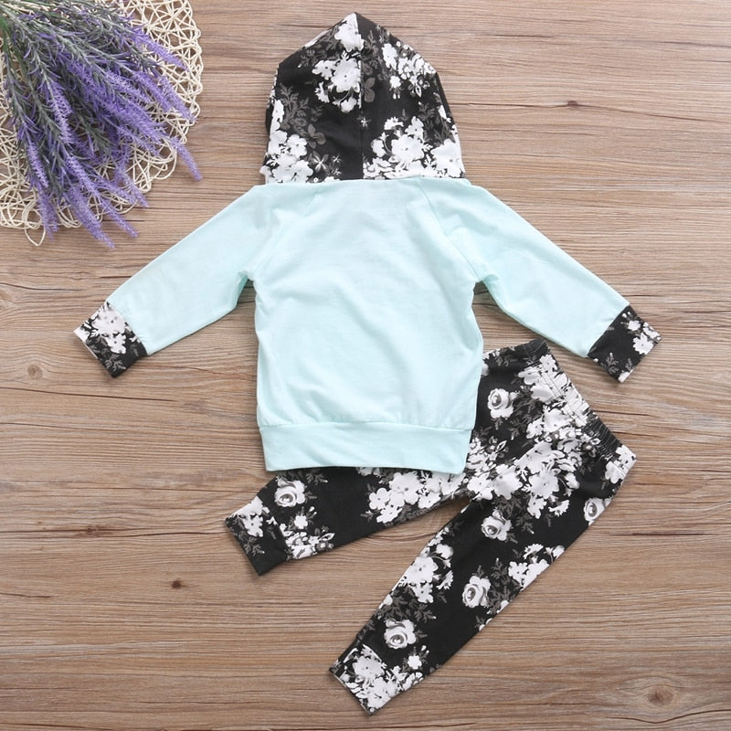 Floral Infant Baby Girl Winter Clothes Sets Toddler Girls Hoodie Tops Floral Pant Clothes Outfits Set - ebowsos